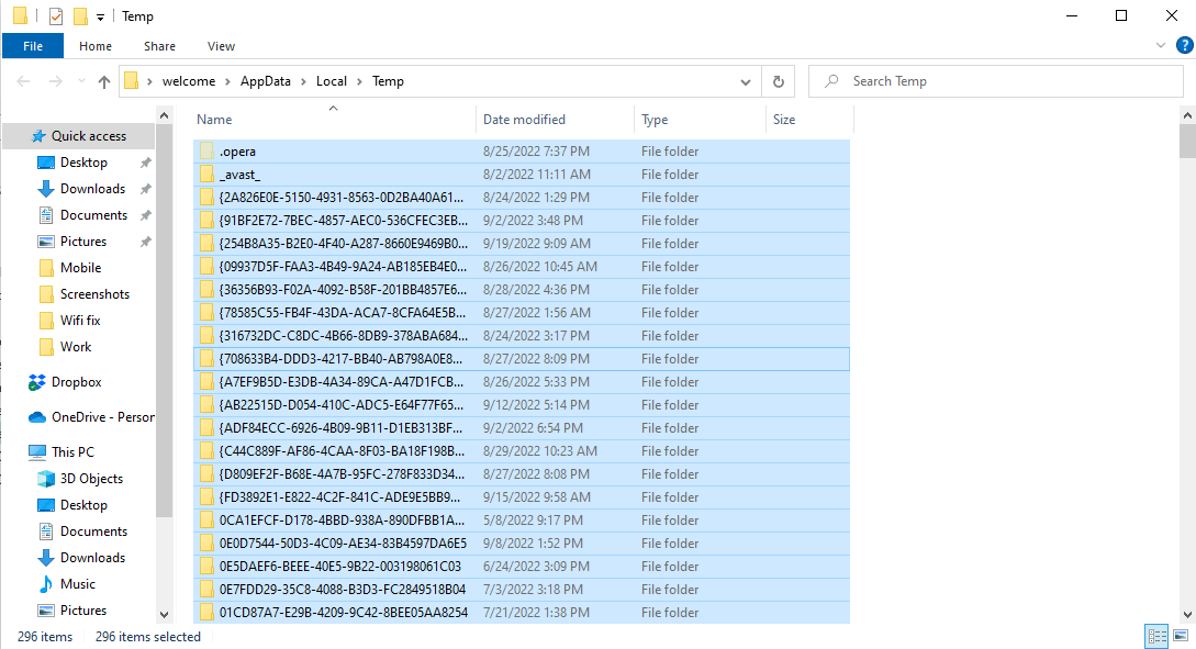 press Ctrl A keys to select all files and delete them