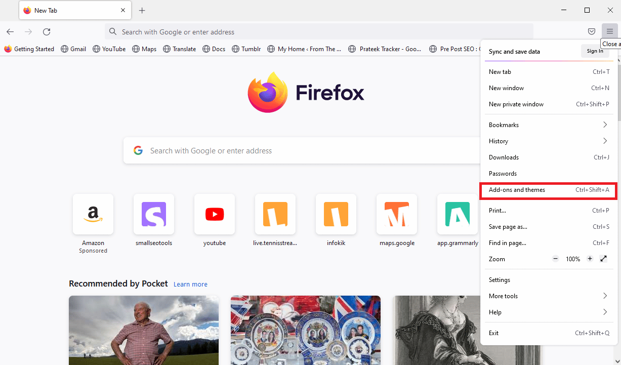 Locate and click on Add ons and themes