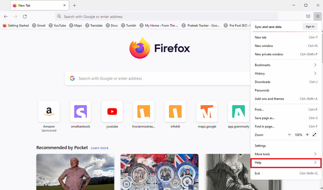 Locate and click on Help