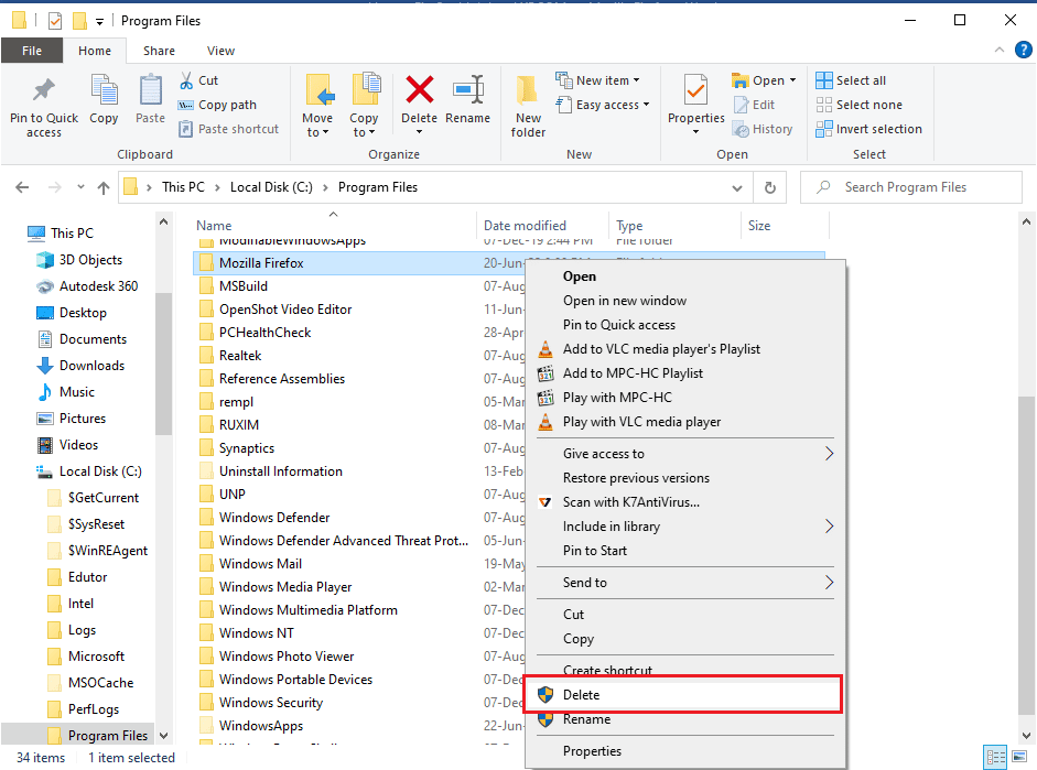click on the Delete option. Fix Plugin Container for Firefox Not Working