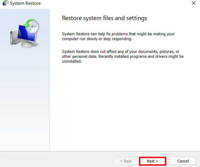 System restore wizard