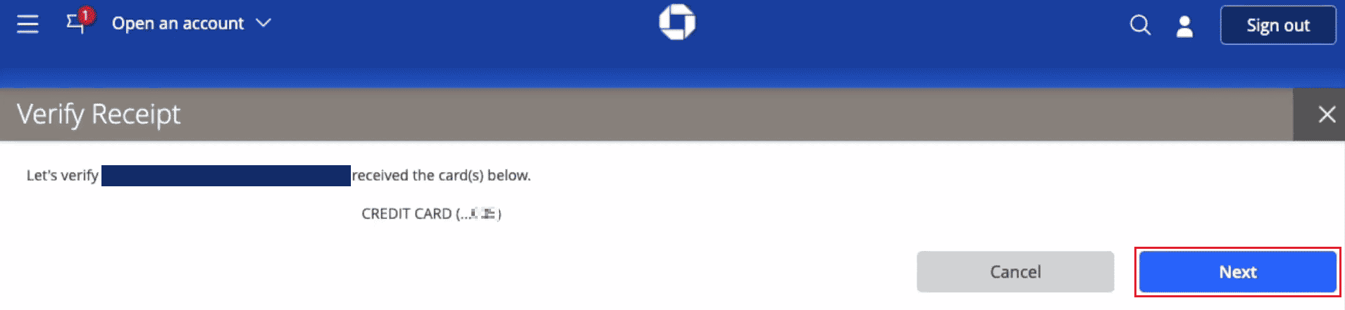 Click on Next and your credit card will be successfully activated after a few seconds