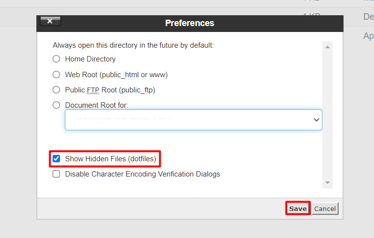 Enabling the showing of hidden files on cPanel.