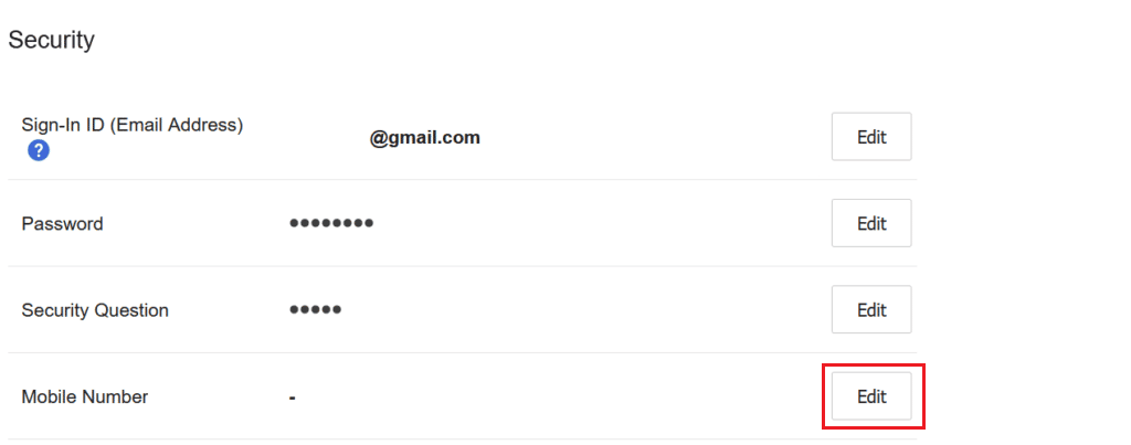 Click on Edit adjacent to your Mobile Number