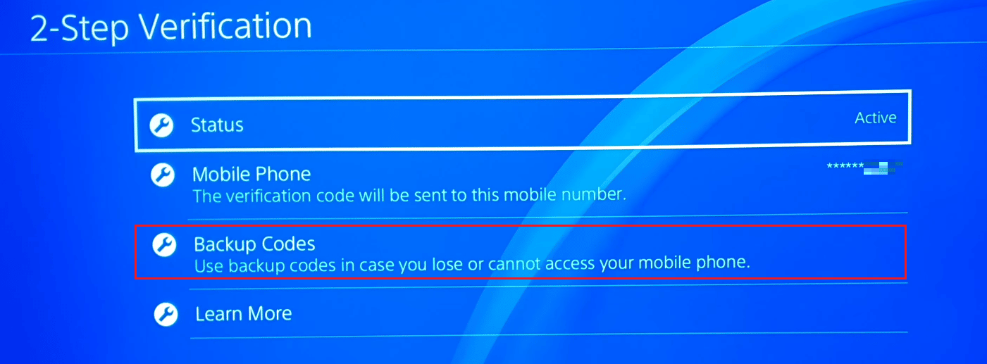 Select 2-Step Verification - Backup Codes | How to Change Phone Number on PS4