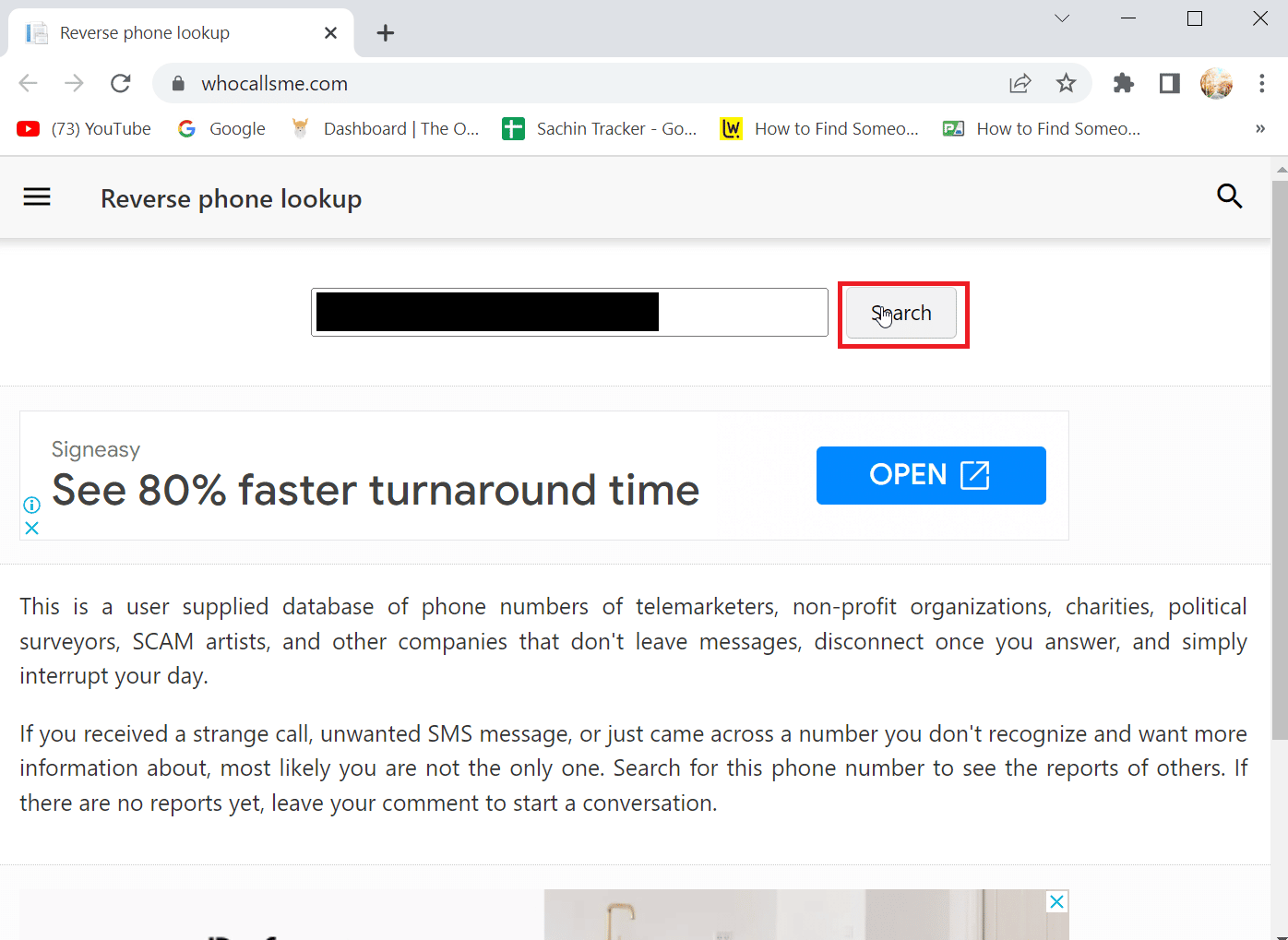 enter phone number and click search. How to Find Someone’s Name by Phone Number For Free