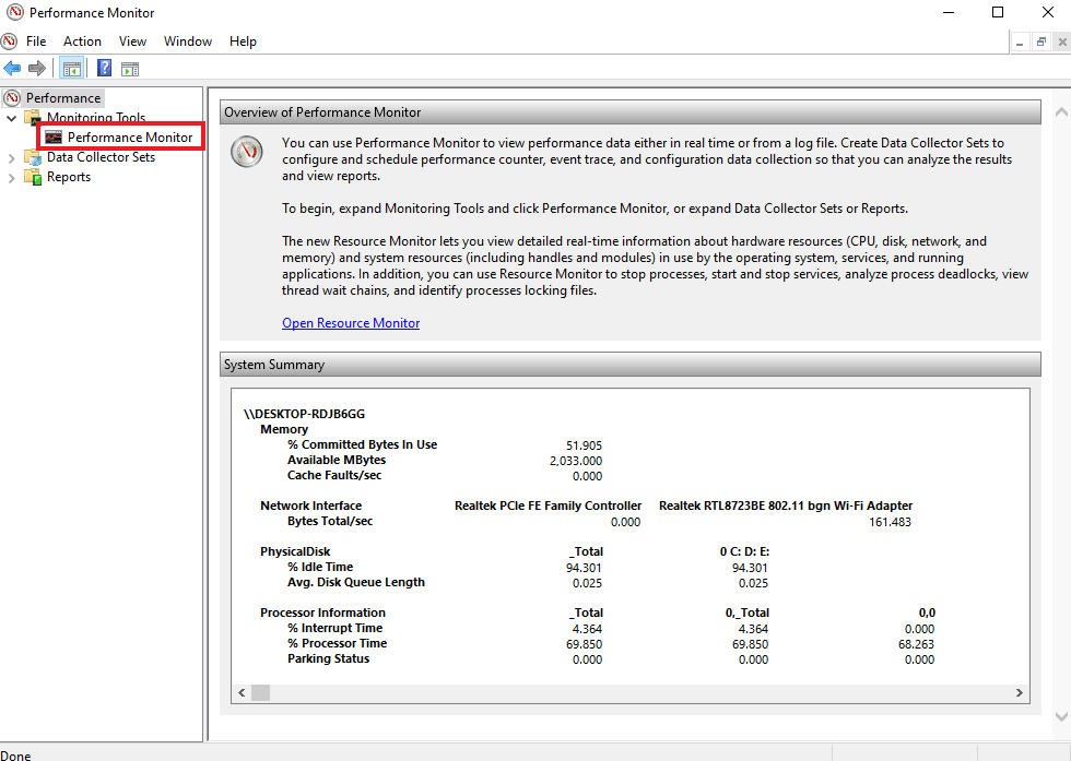 Click on Performance Monitor under Monitoring Tools. how to increase my PC memory