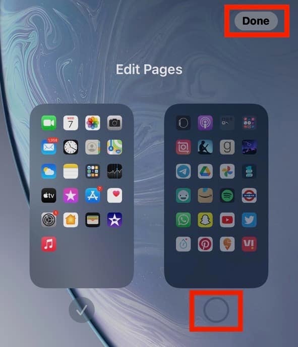 Check the circle under the hidden page and tap on Done