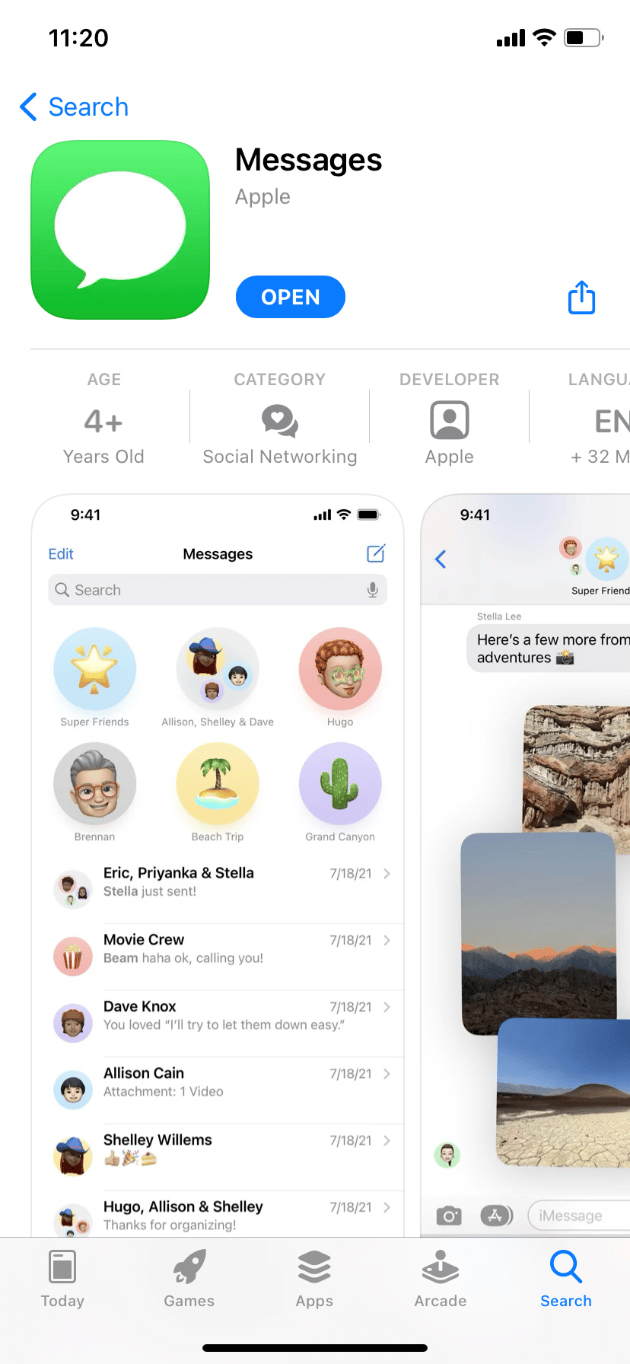 Messages instant messaging app
