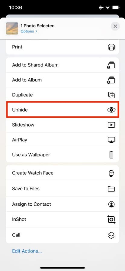 Tap on Unhide