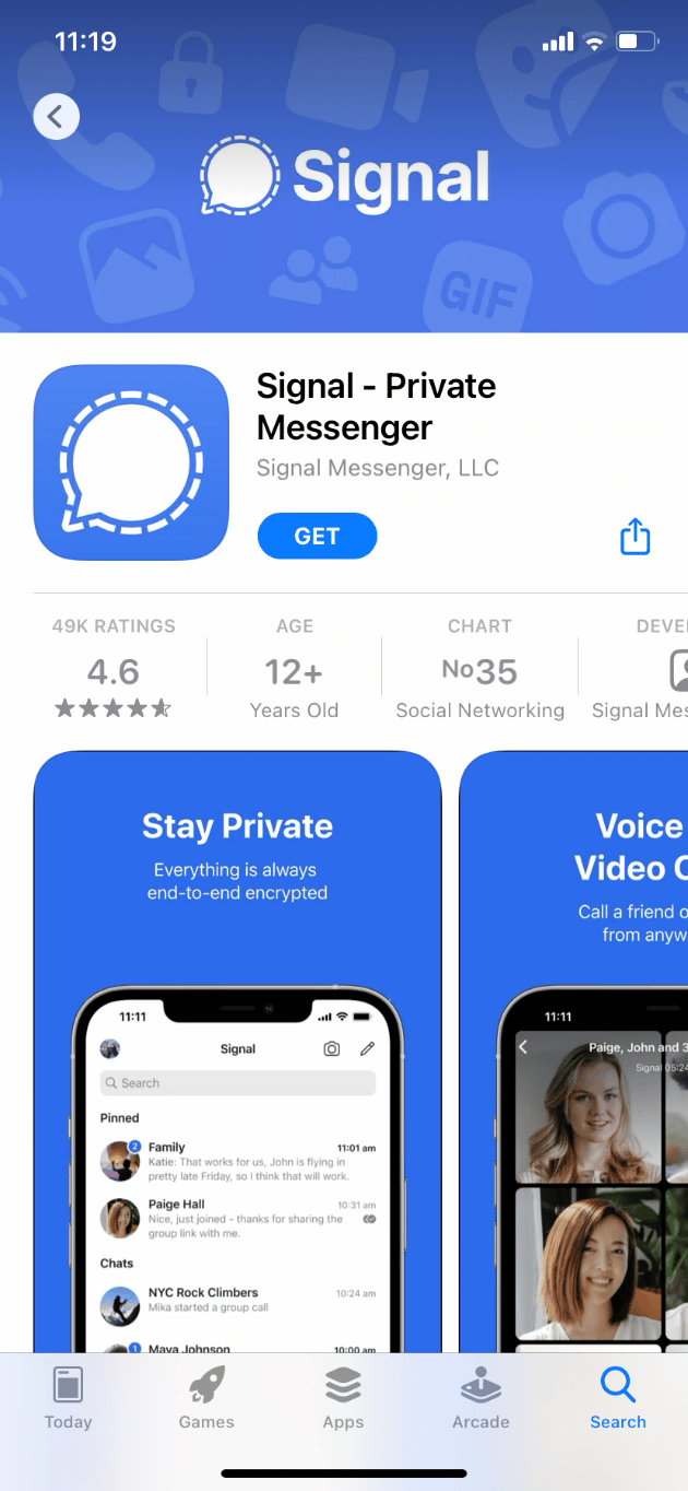 Signal messaging app