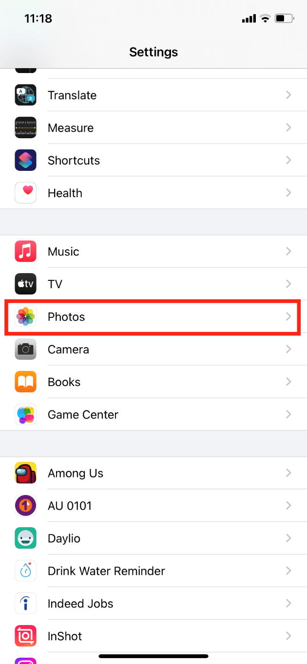 Swipe down and tap on Photos