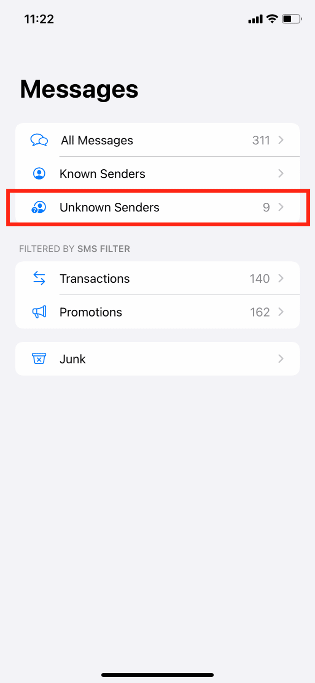 Tap on Unknown Senders