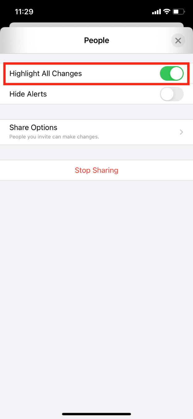 Turn on the toggle for Highlight All Changes to make it easier to see who typed and edited what