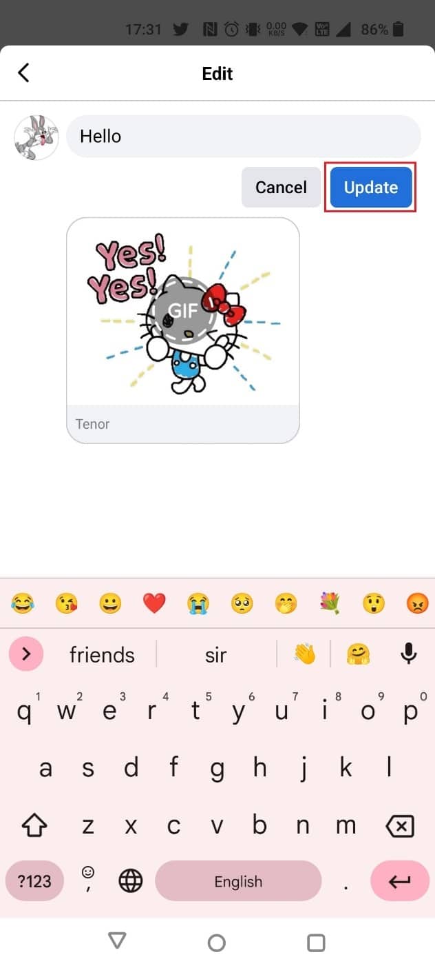 Type a comment and tap on Update