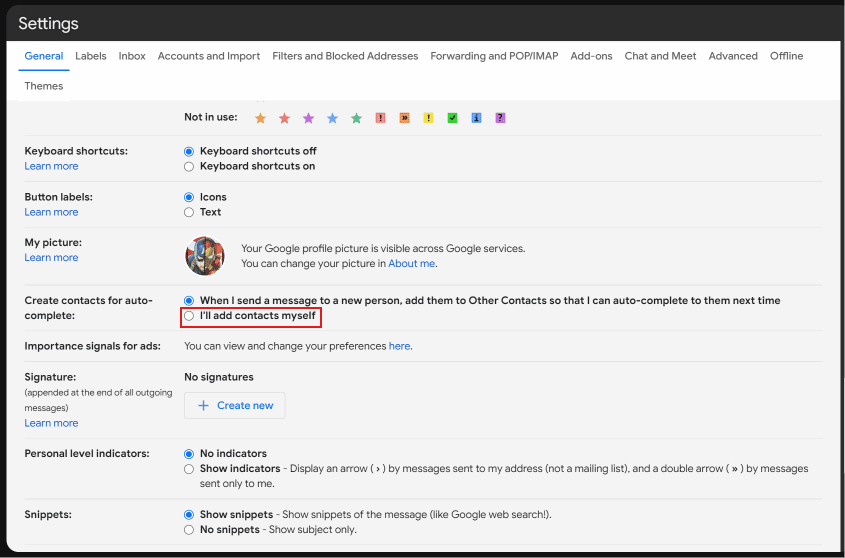 Scroll down and click on I’ll add contacts myself beside Create contacts for auto-complete option. | How to Delete Email Addresses from Gmail Autofill on Android | remove email suggestions from Gmail app