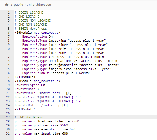 Editing htaccess file to modify upload max size.