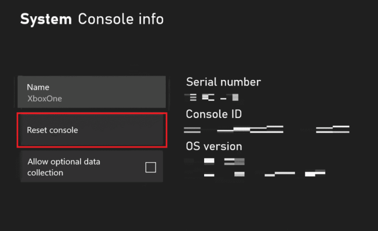 Select Reset console