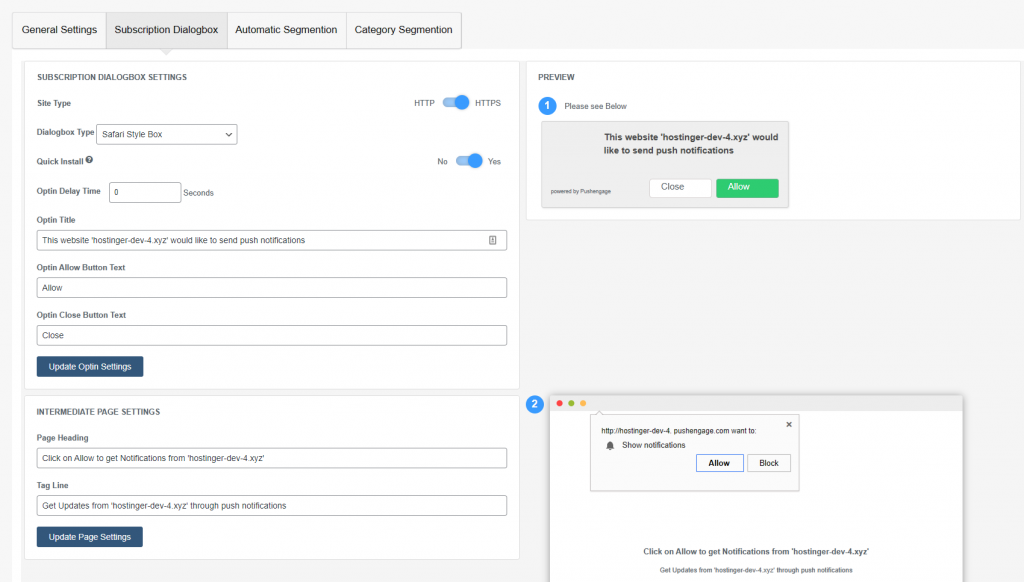 PushEngage Subscription Dialogbox page