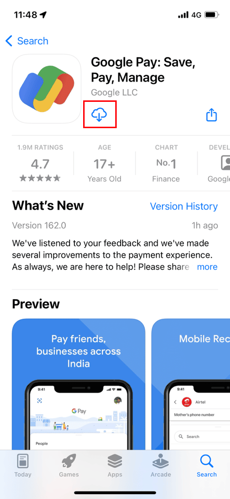 tap on download icon to install gpay