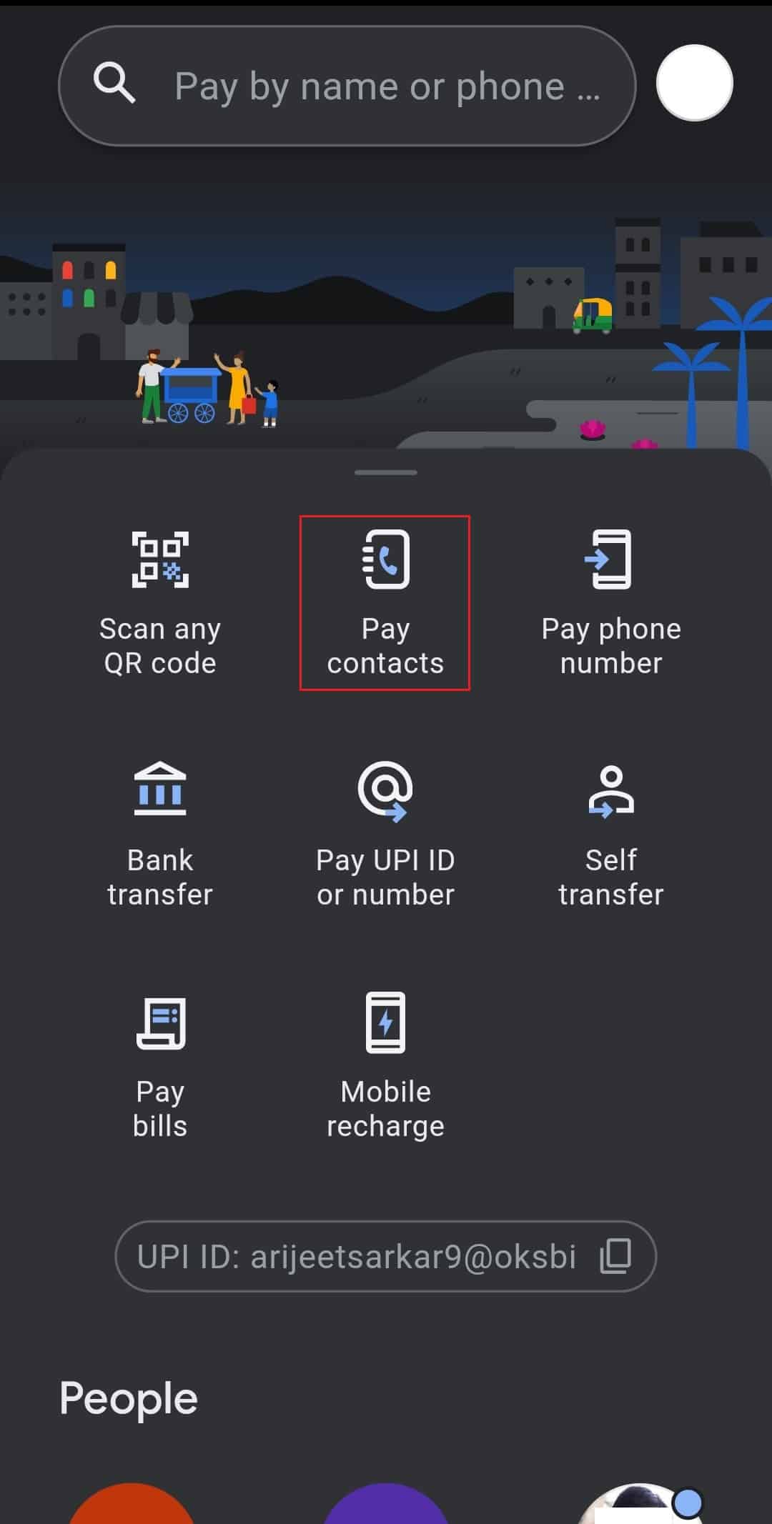 tap on pay contacts option