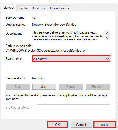 select the Automatic option in the Startup type