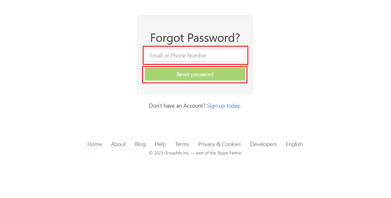 Email or Phone Number - Reset password