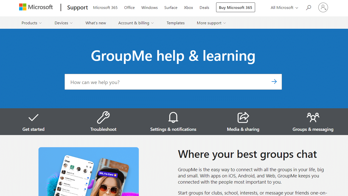 GroupMe help & learning page