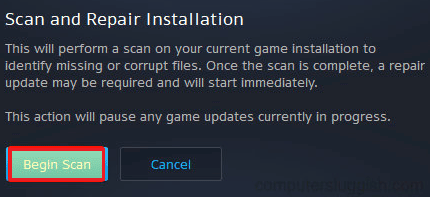 click on Begin scan. Fix Dev Error 615 in Modern Warfare 2