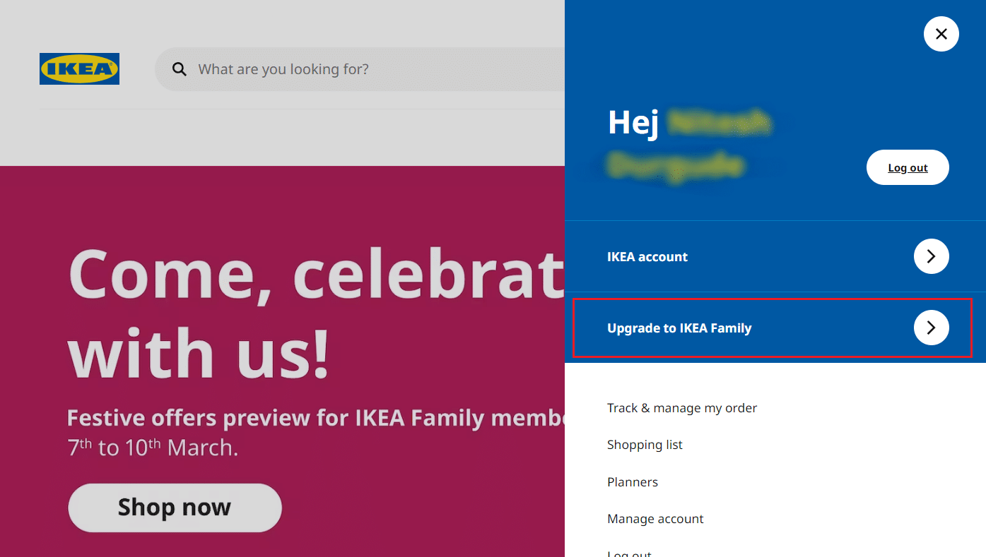 Click on the Upgrade to IKEA Family option | How to Delete IKEA Account