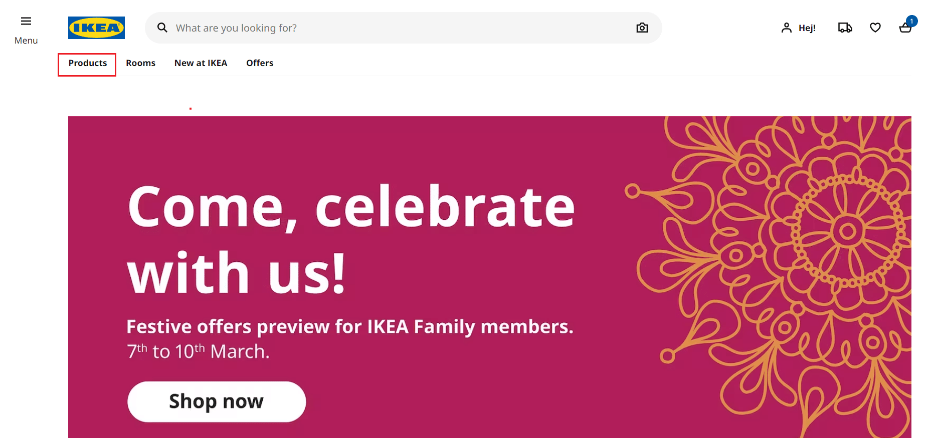 navigate to the IKEA homepage and click on the Products option from the top | How to Delete IKEA Account