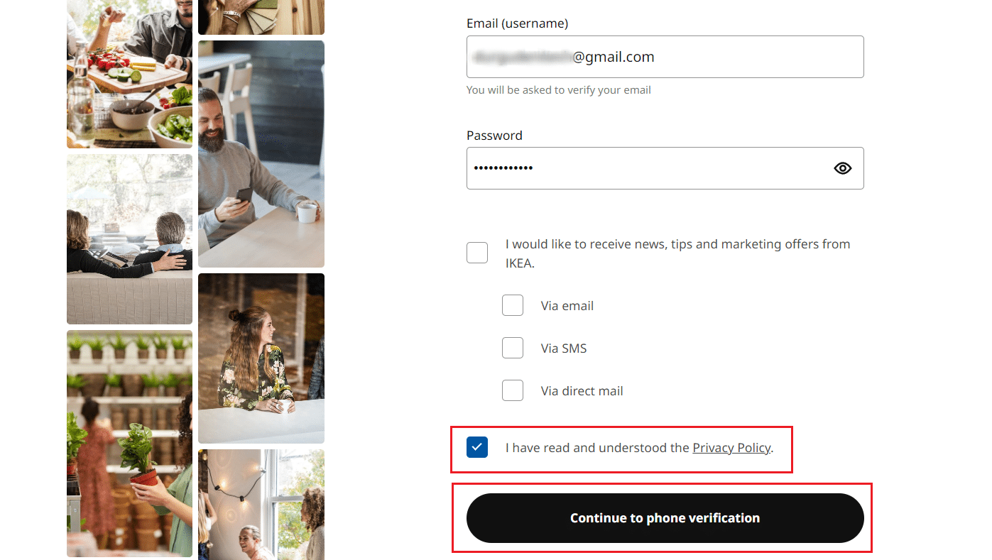 Mark the checkbox for the Terms & Conditions and click on Continue to phone verification | How to Delete IKEA Account