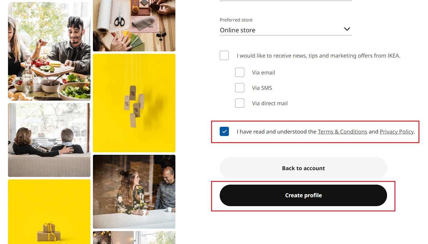Click on Create profile | does IKEA family cost money