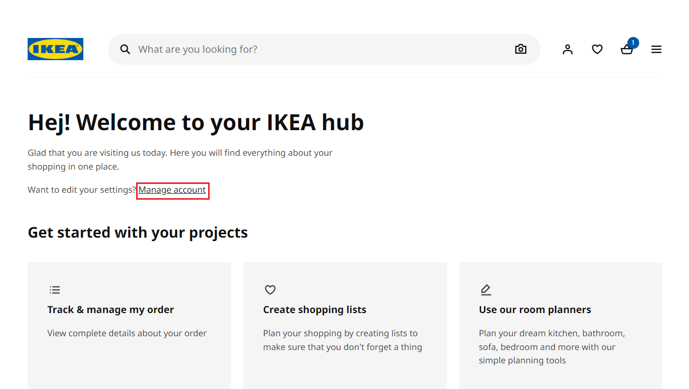 Click on the Manage account link | How to Delete IKEA Account