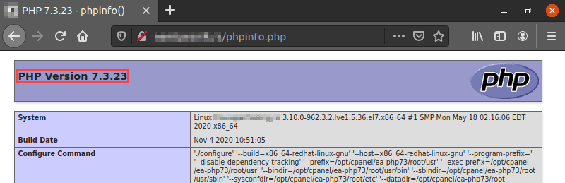 Checking PHP version by using the phpinfo command