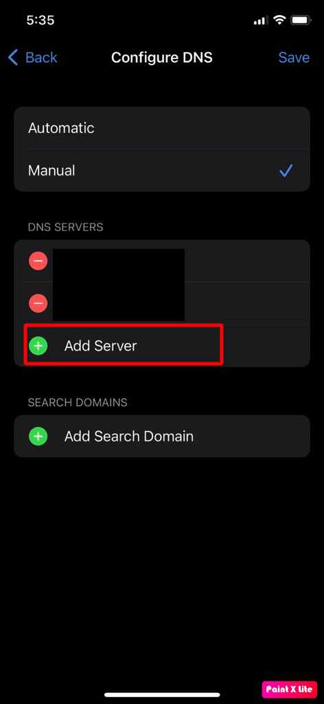 tap on add server option