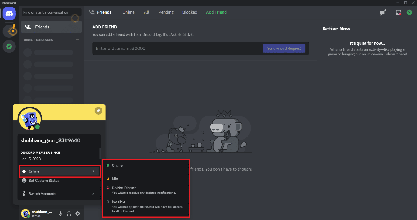 click on Online. How to Change Discord Status