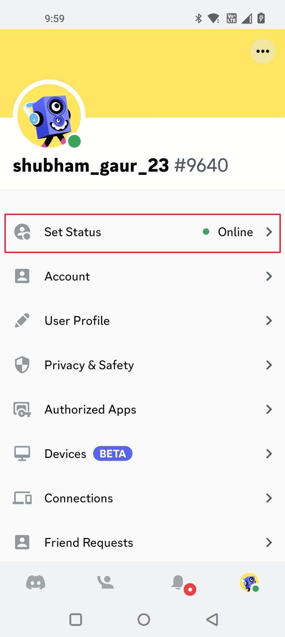 Tap on the Set Status option 