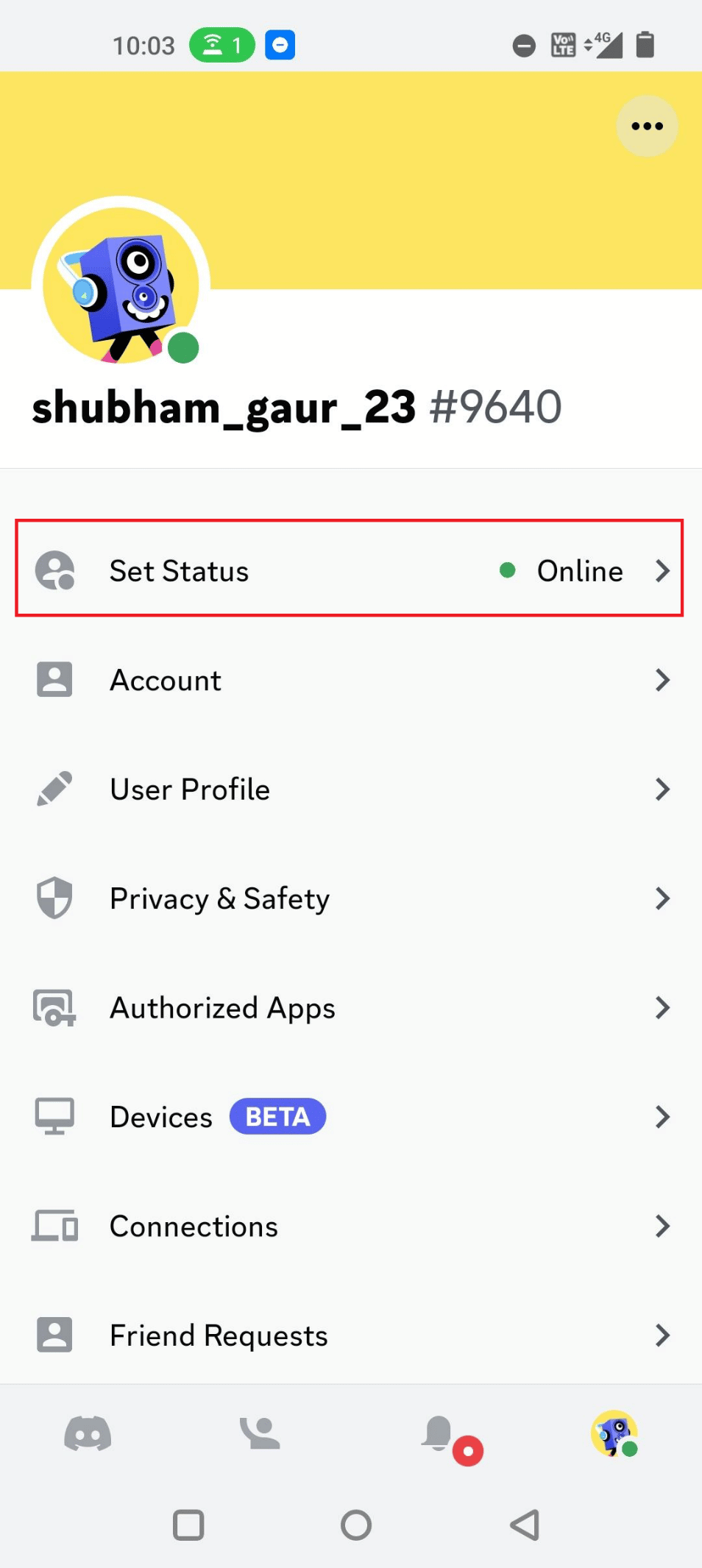 Select Set Status. How to Change Discord Status