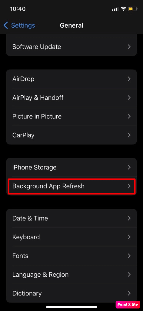 tap on background app refresh