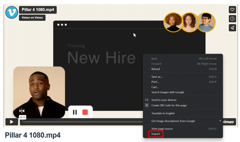 Right-click on the video and click on the Inspect option from the appeared menu. | How to Download Vimeo Private Video