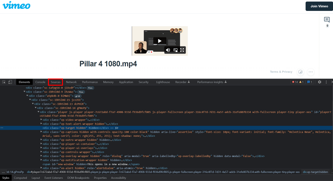 Click on the Sources option and reload the page.