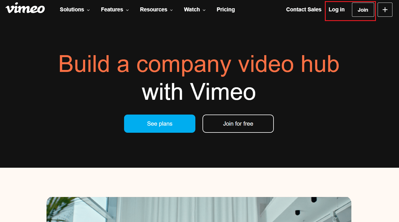 Vimeo website - Join or Log in