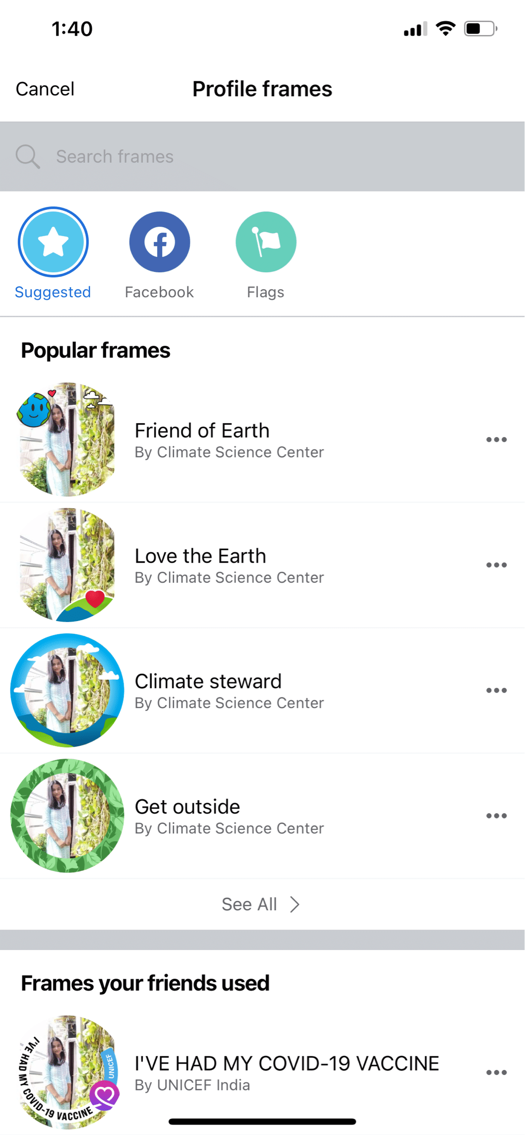 Select any of the available frame options