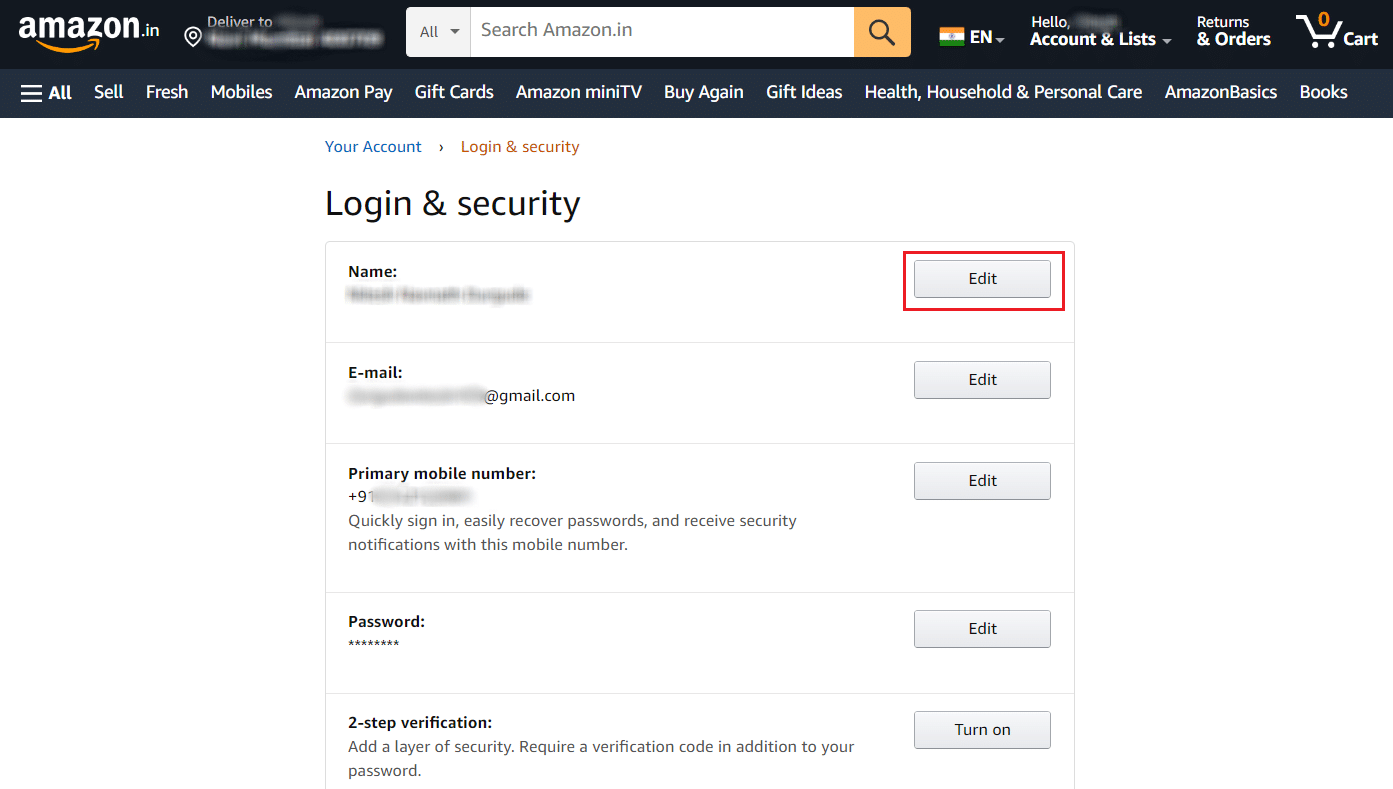 click on Edit next to your Name | How to Change Name on Amazon Account