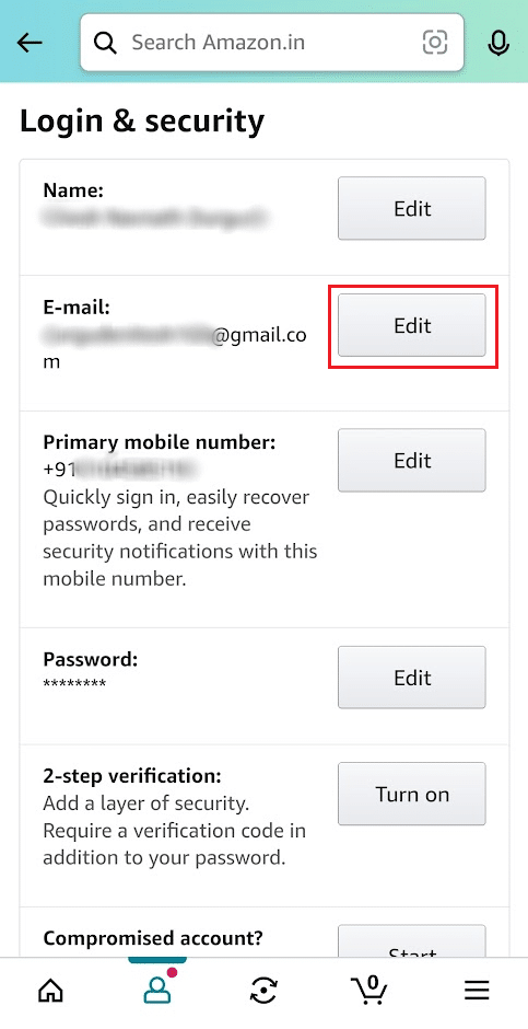 Tap on Edit from the Email field | How to Change Name on Amazon Account
