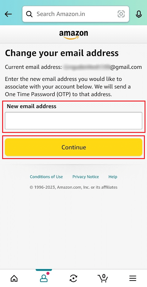 Enter your new email address and tap on Continue
