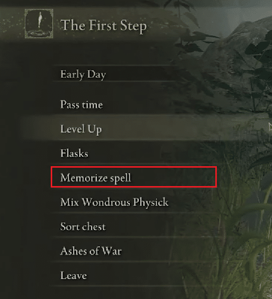 select the Memorize spell option from the menu