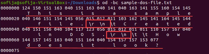 See end of line marks in octal values.