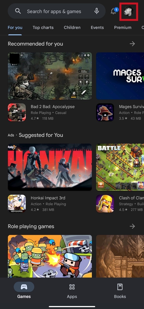 Tap on the profile icon